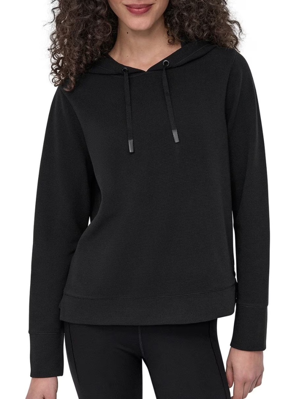DKNY Black Waffle-Knit Hooded Pullover woman’s XXL